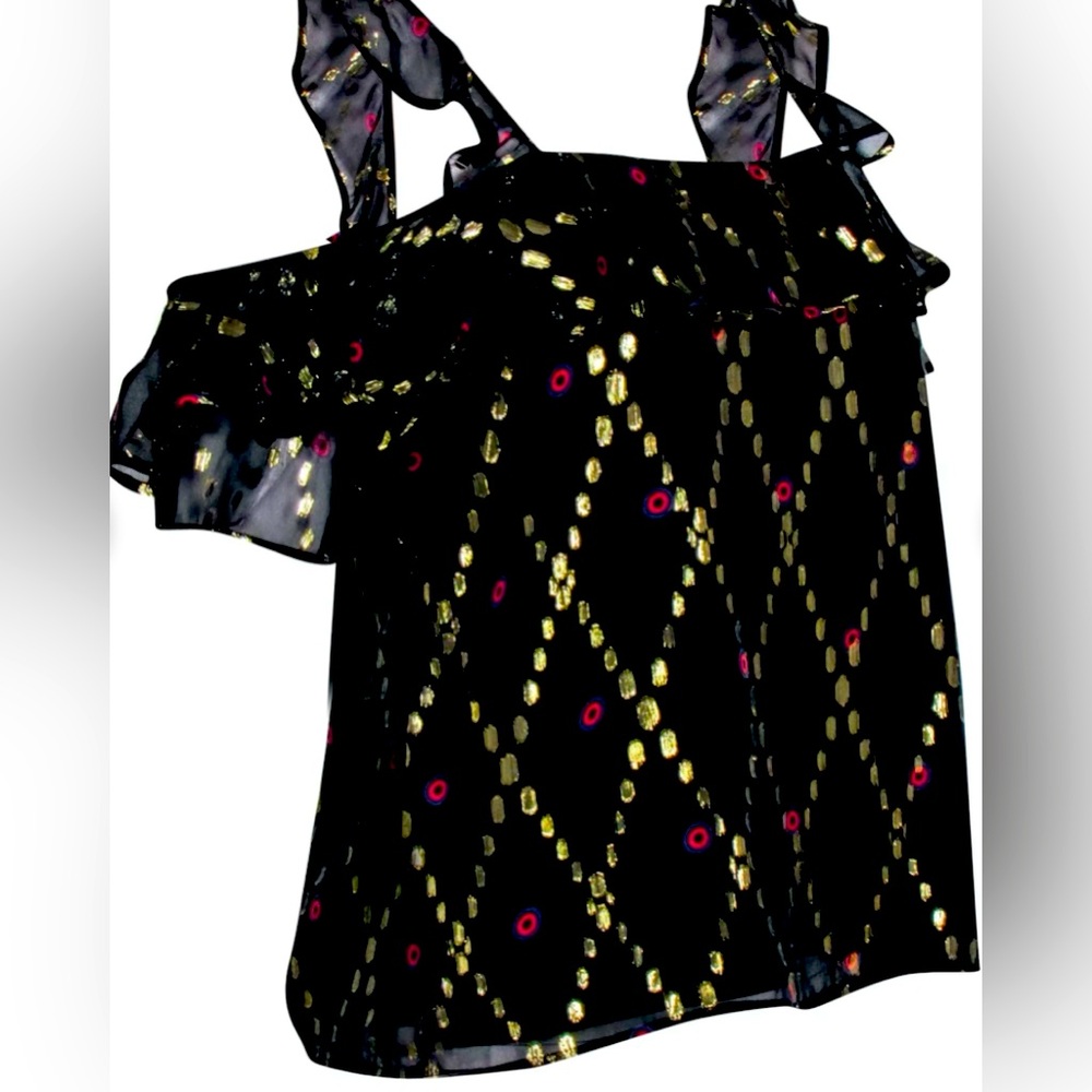A.L.C. Willow Cold Shoulder Black Silk Metallic Top Size 2, very good condition